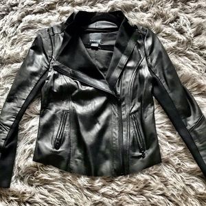 Trouve Black Super Soft Leather Drape Jacket - SML